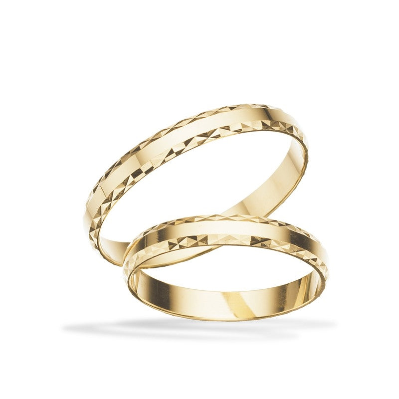 Eksklusive Scrouples vielsesringe i 8 eller 14 karat guld med blank overflade og mønster, 3 mm